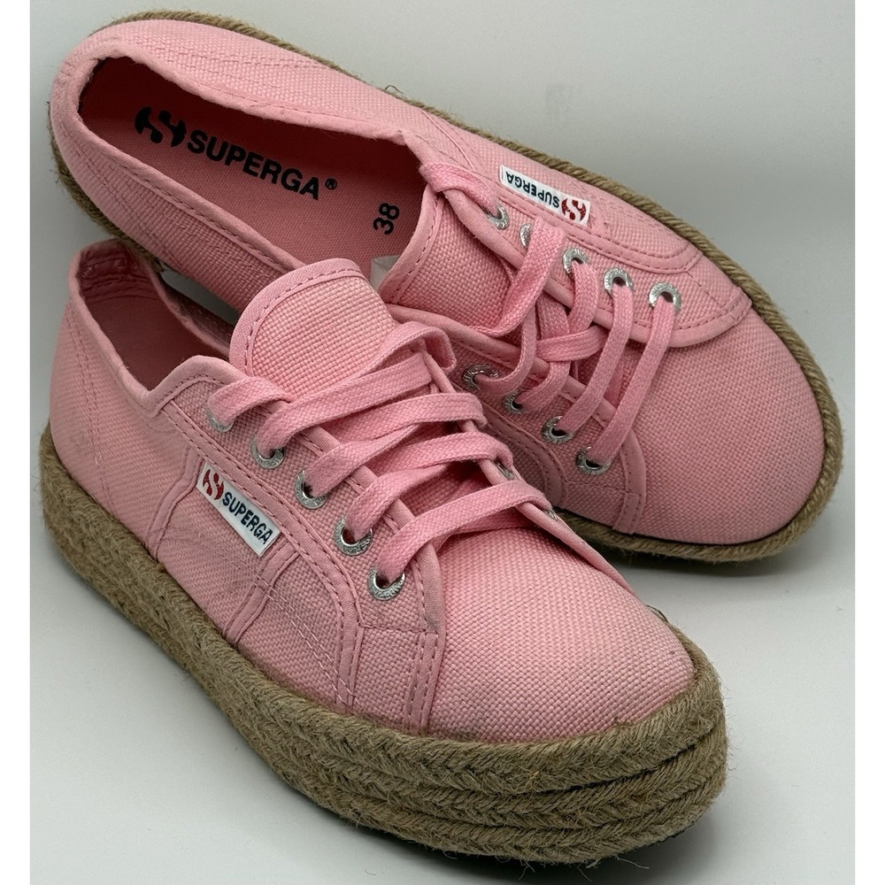 Superga Pink Canvas Platform Espadrille Sneakers Sz6 Cottage Core Granola